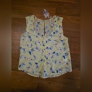Floral Sleeveless Top - Yellow and Blue